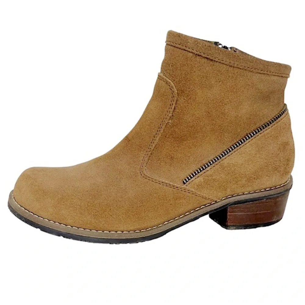 WOLKY Tan Suede Zipper Detail Ankle Bootie 284 558